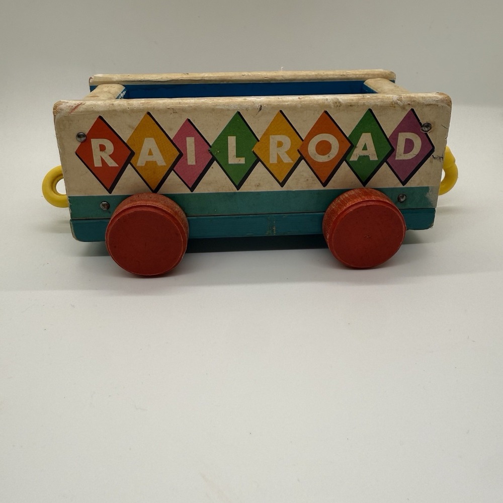 Vintage Fisher Price 1963 Huffy Puffy Wooden Train Railroad Circus Car Pull Toy